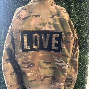 Camo Jacket with 'LOVE' Sequin Patch